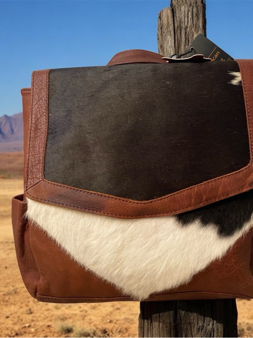 American Darling Brown Leather & Black/White Cowhide Backpack